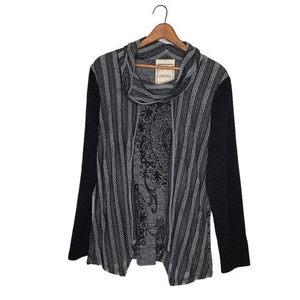 Vintage Concept Large L Black Gray Boho Mixed Media Knit Cowl Neck Tunic Sweater